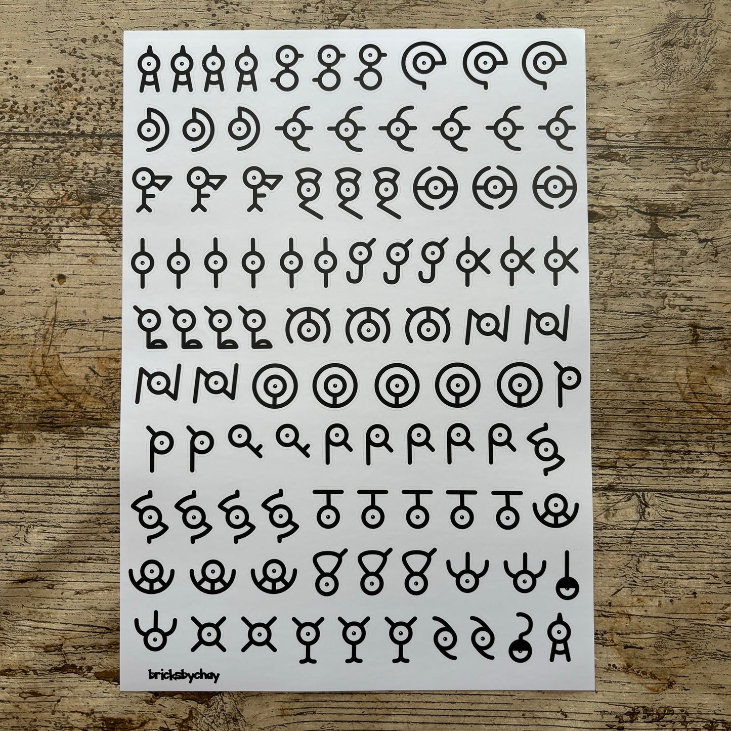 Unown Pokemon Alphabet Sticker Sheet