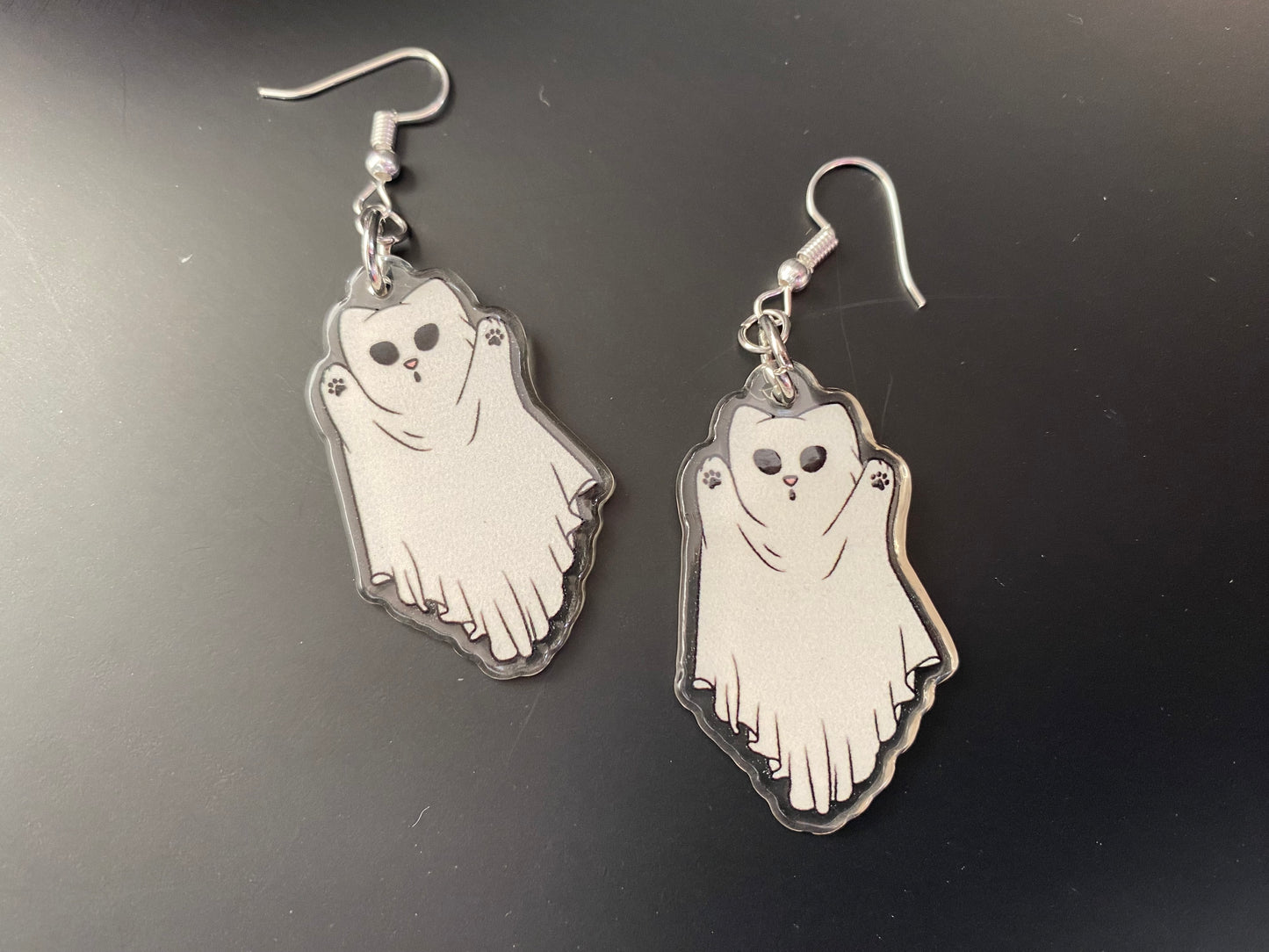 Handmade Cat Ghost Drop Earrings