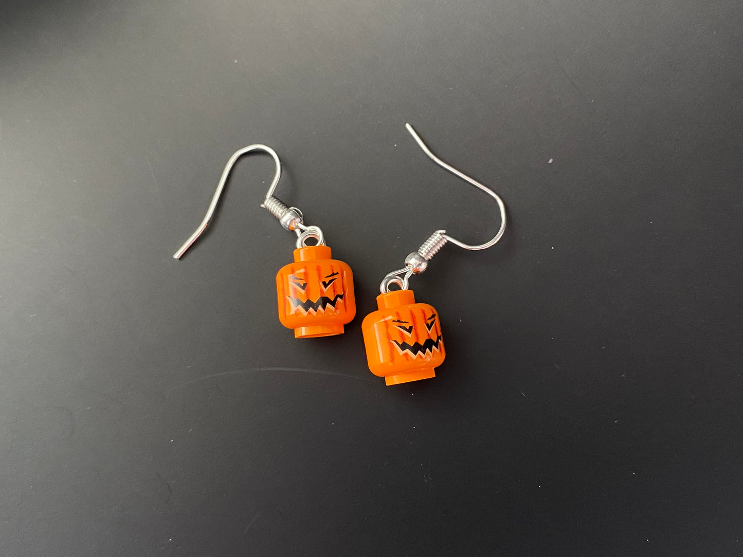 Handmade Pumpkin Head Jack-O-Lantern Drop Earrings