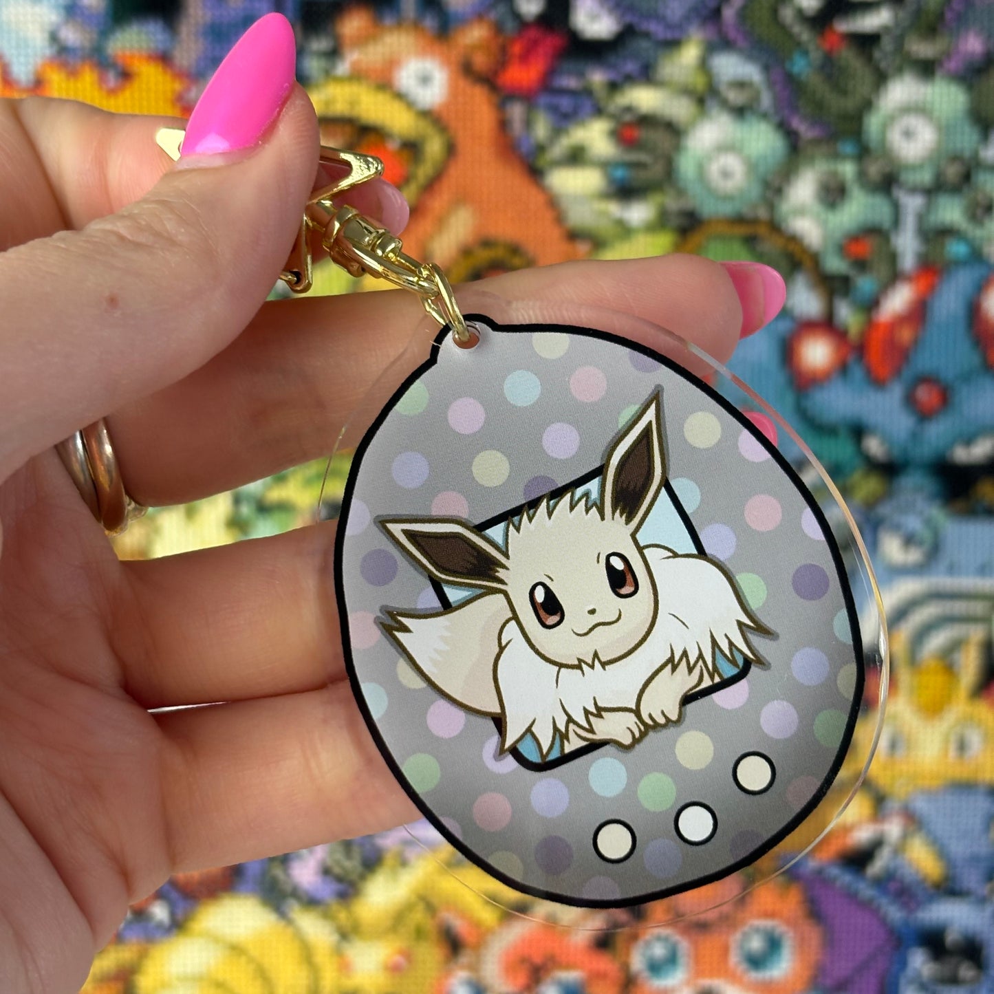 Eevee Shiny Double-Sided Tamagotchi Acrylic Charm Keychain