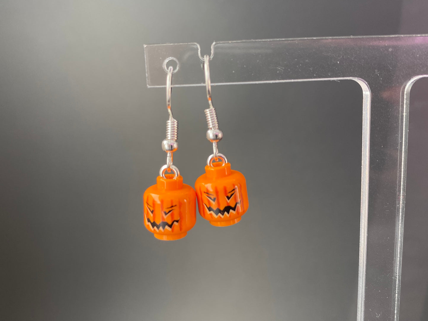 Handmade Pumpkin Head Jack-O-Lantern Drop Earrings