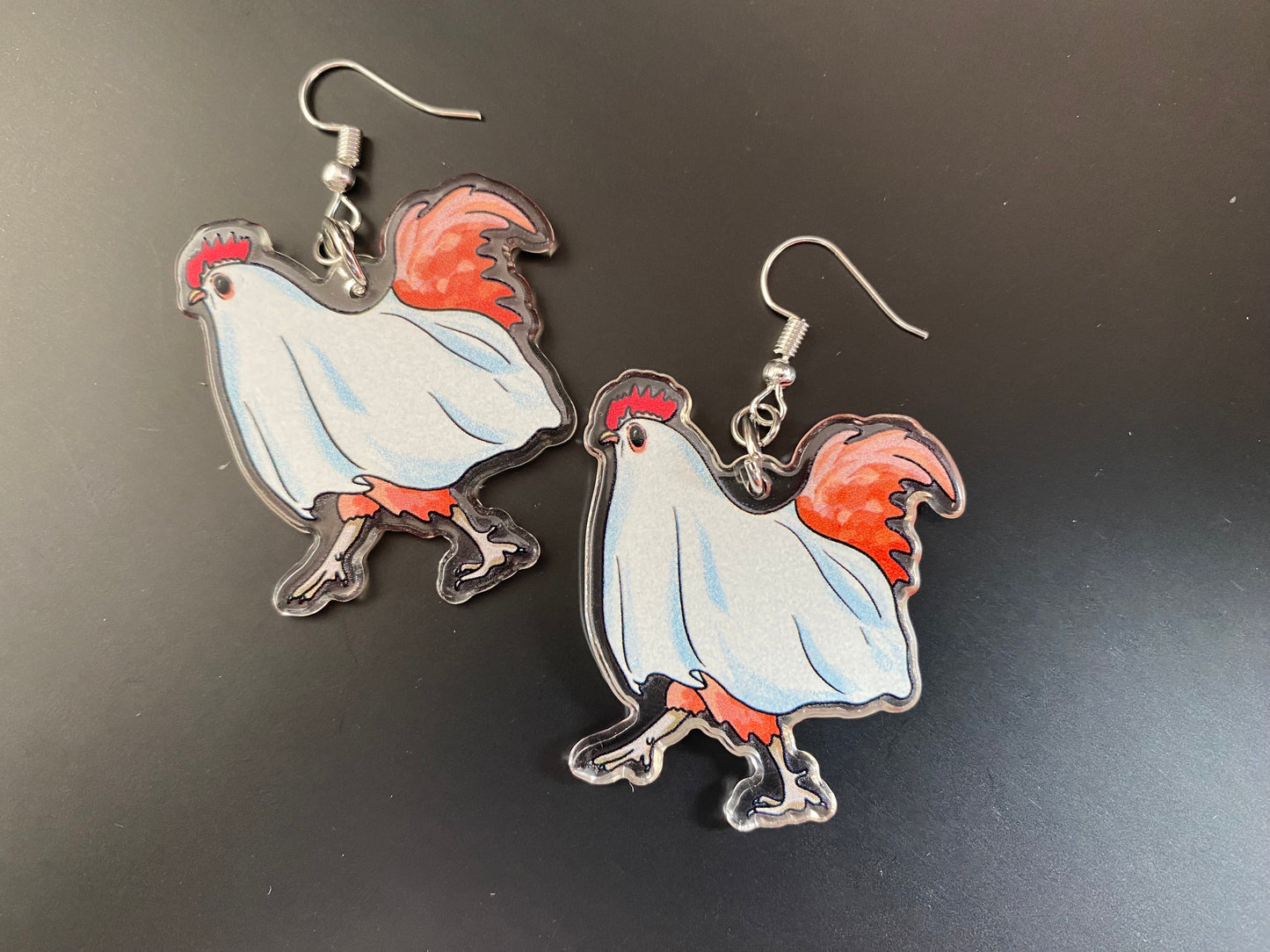 Handmade Chicken Ghost Drop Earrings