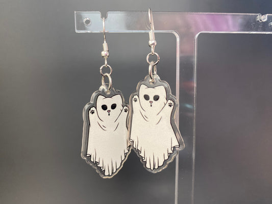 Handmade Cat Ghost Drop Earrings