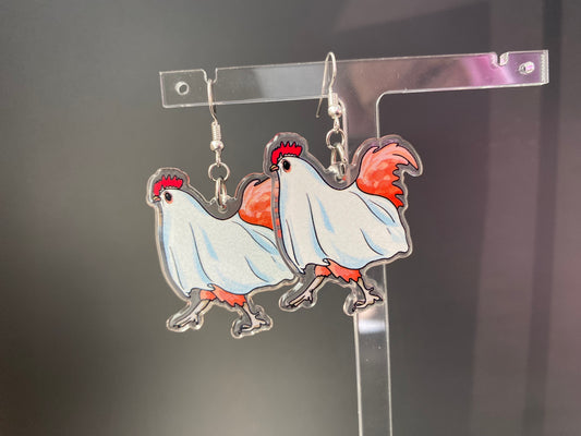 Handmade Chicken Ghost Drop Earrings