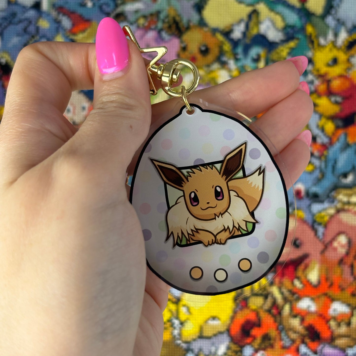 Eevee Shiny Double-Sided Tamagotchi Acrylic Charm Keychain