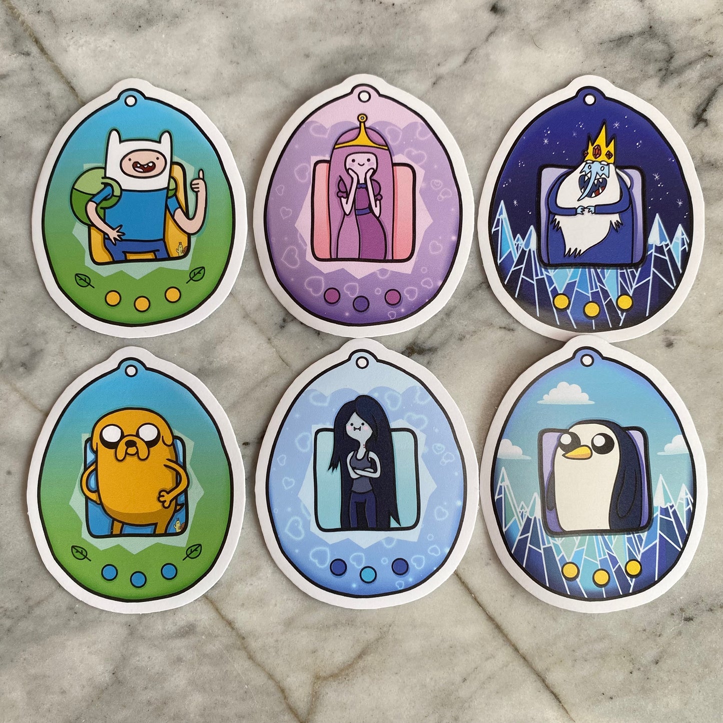 Adventure Time Character Tamagotchi Vinyl Sticker - Finn Jake Princess Bubblegum Marceline Ice King Gunter