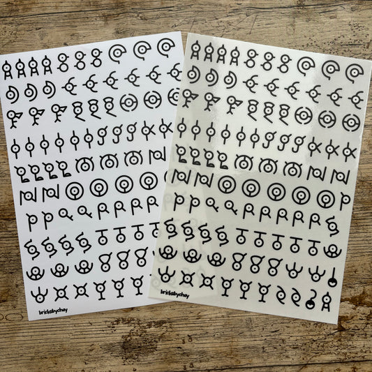 Unown Pokemon Alphabet Sticker Sheet