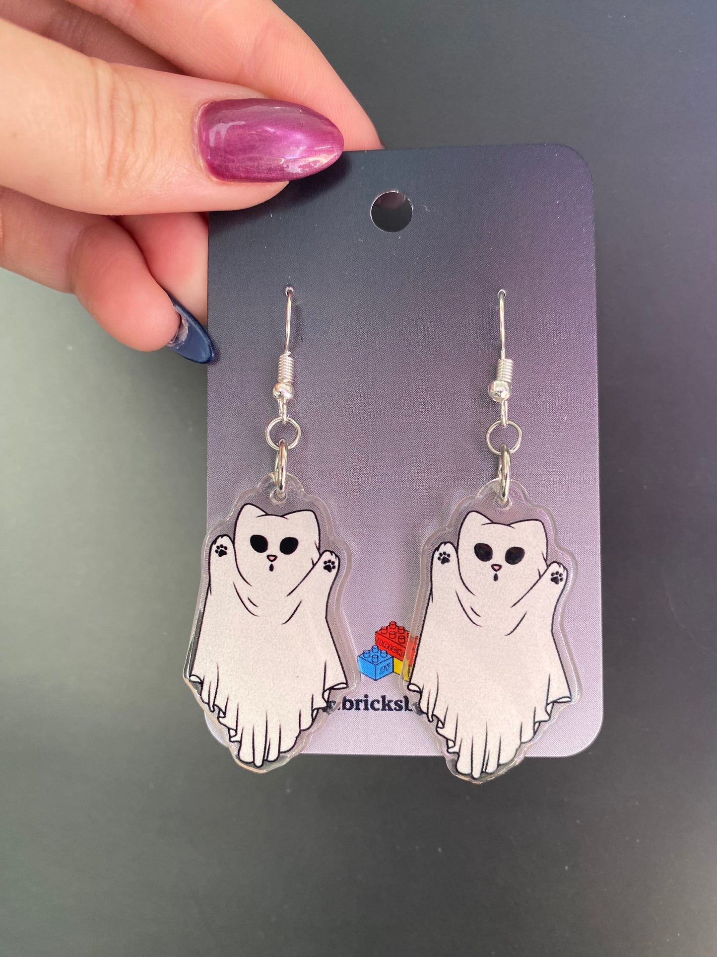 Handmade Cat Ghost Drop Earrings