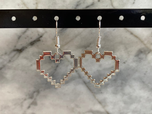 8-Bit Pixel Heart Drop Earrings