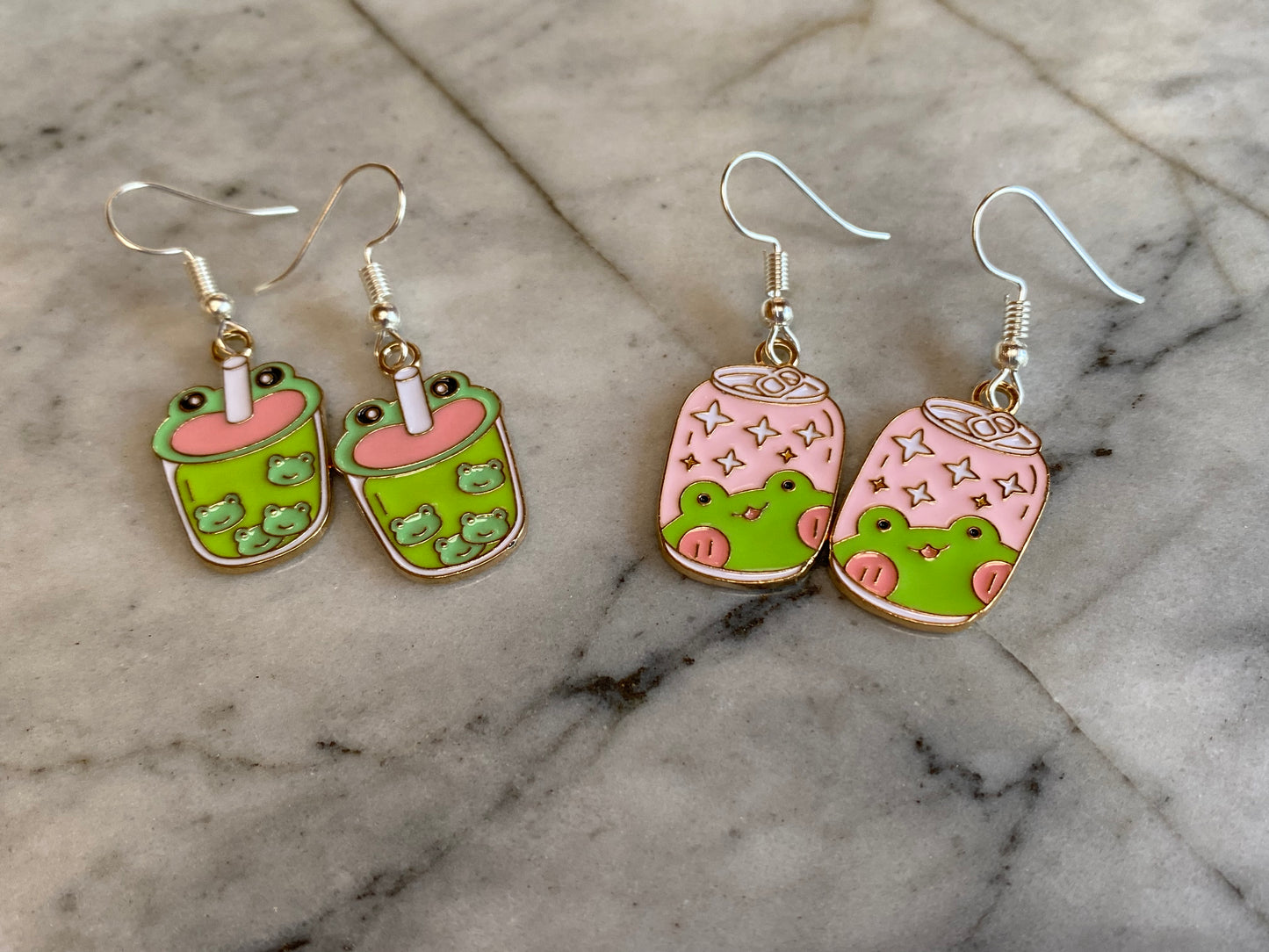 Frog Bubble Tea and Frog Soda Drop Earrings