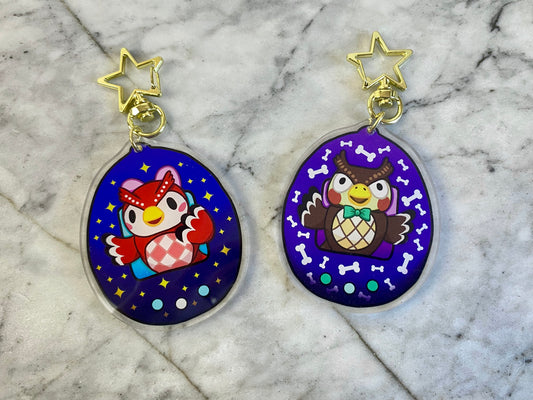 Blathers and Celeste Double-Sided Animal Crossing Tamagotchi Acrylic Charm Keychain