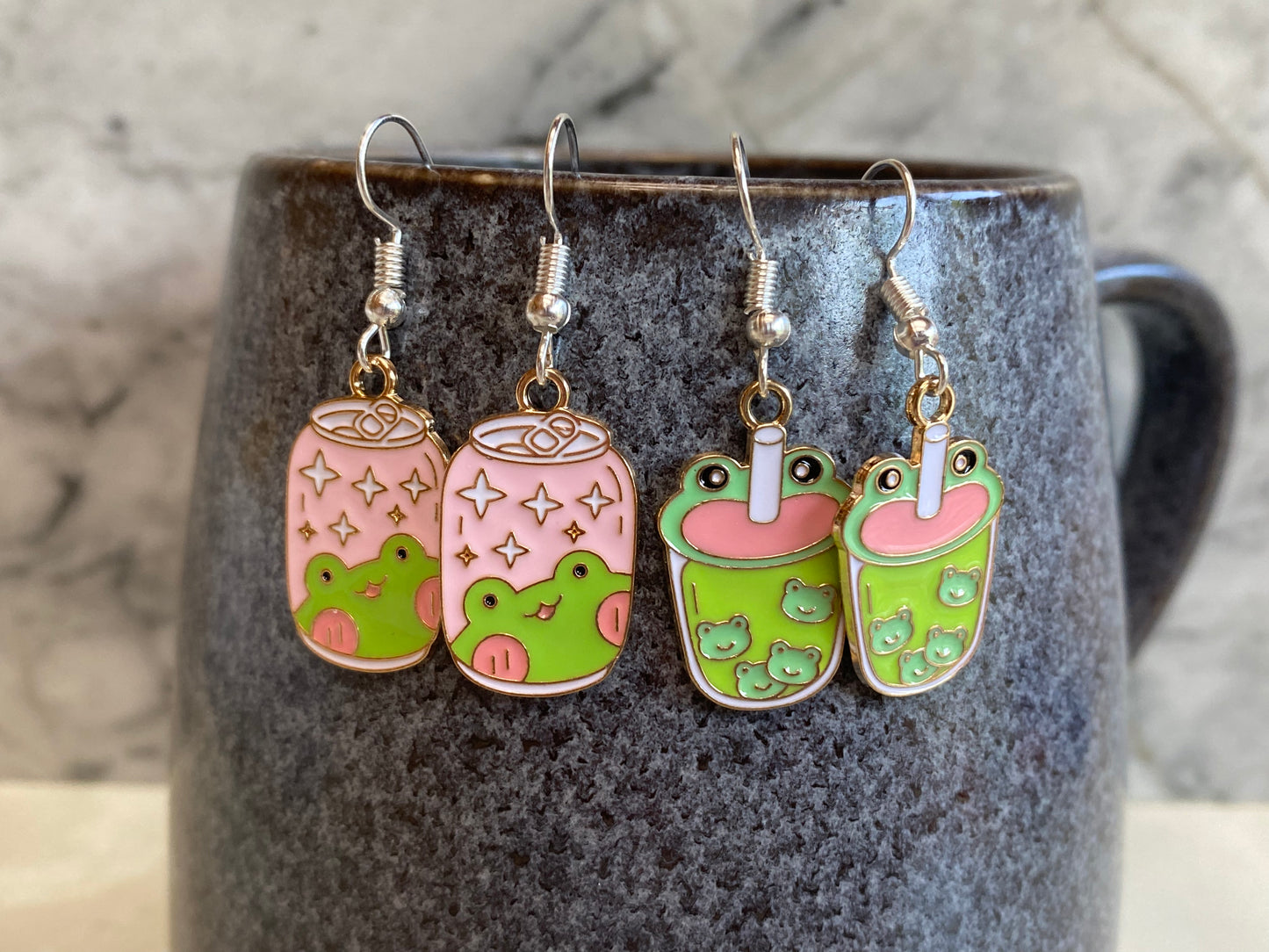 Frog Bubble Tea and Frog Soda Drop Earrings