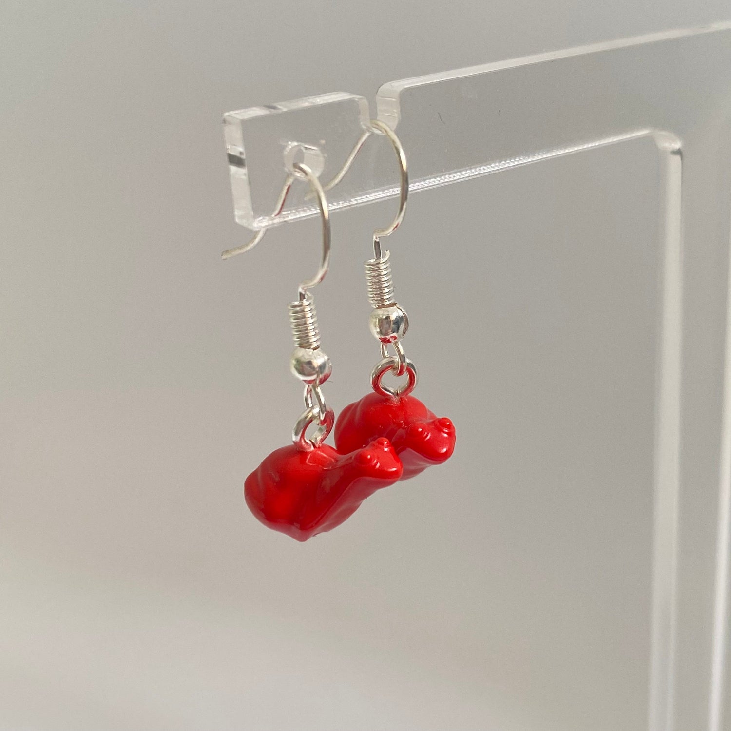 Brick Frog Drop Earrings | Pink and Green | Silver Plated | Quirky Gifts | UK | Unusual | Unique | Handmade | Made from Genuine Bricks