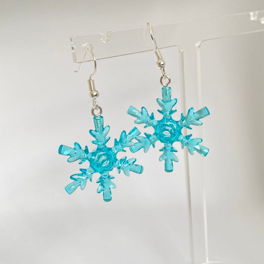 Snowflake Drop Earrings | Winter | Christmas | Snow | Handmade with Genuine Bricks | Silver Plated | Quirky Gifts | UK | Unusual