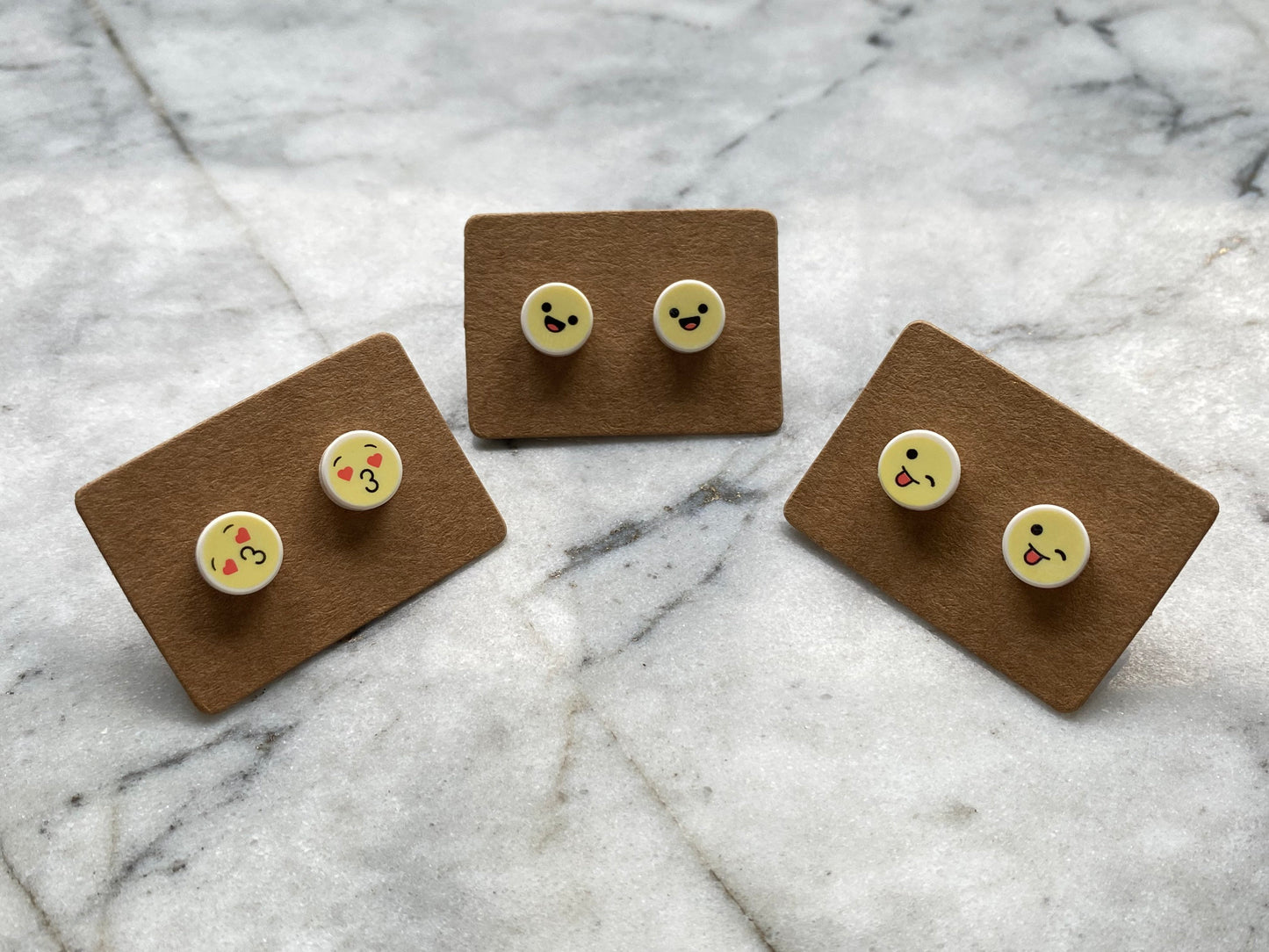 Emoji Brick Stud Earrings | Emote | Smiley | Wink Kiss Smile | Up-cycled | Made from Genuine Bricks | Surgical Steel | Quirky Gifts