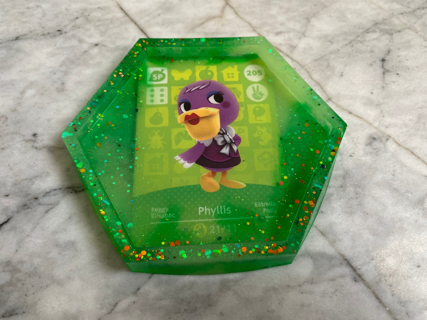 Phyllis Drinks Coaster | Handmade Resin Animal Crossing Card Coaster | Made with Genuine Amiibo Cards | Unique Item | Gift Idea | Fan