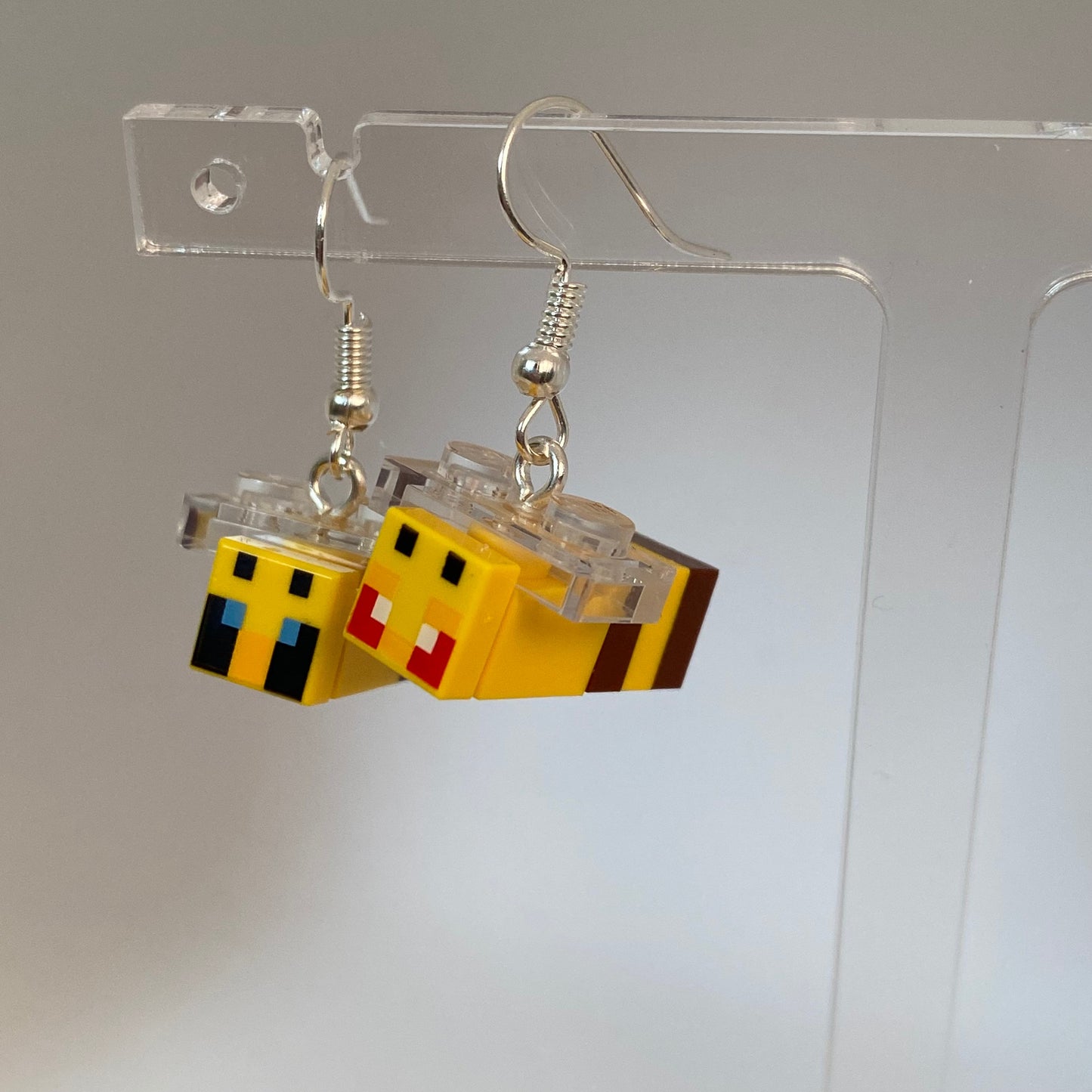 Bee Drop Earrings | Animal | Handmade with Genuine Bricks | Silver Plated | Quirky Gifts | UK Seller | Unusual | Funky | Cute | Gamer