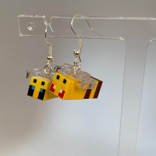 Bee Drop Earrings | Animal | Handmade with Genuine Bricks | Silver Plated | Quirky Gifts | UK Seller | Unusual | Funky | Cute | Gamer