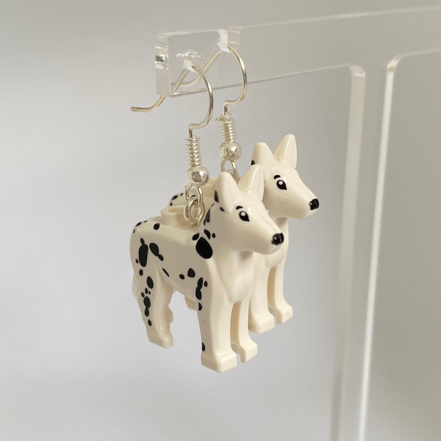 Dog Drop Earrings | Alsatian | German Shepherd | Husky | Dalmatian | Handmade with Genuine Bricks | Gift | Silver Plated | UK Seller