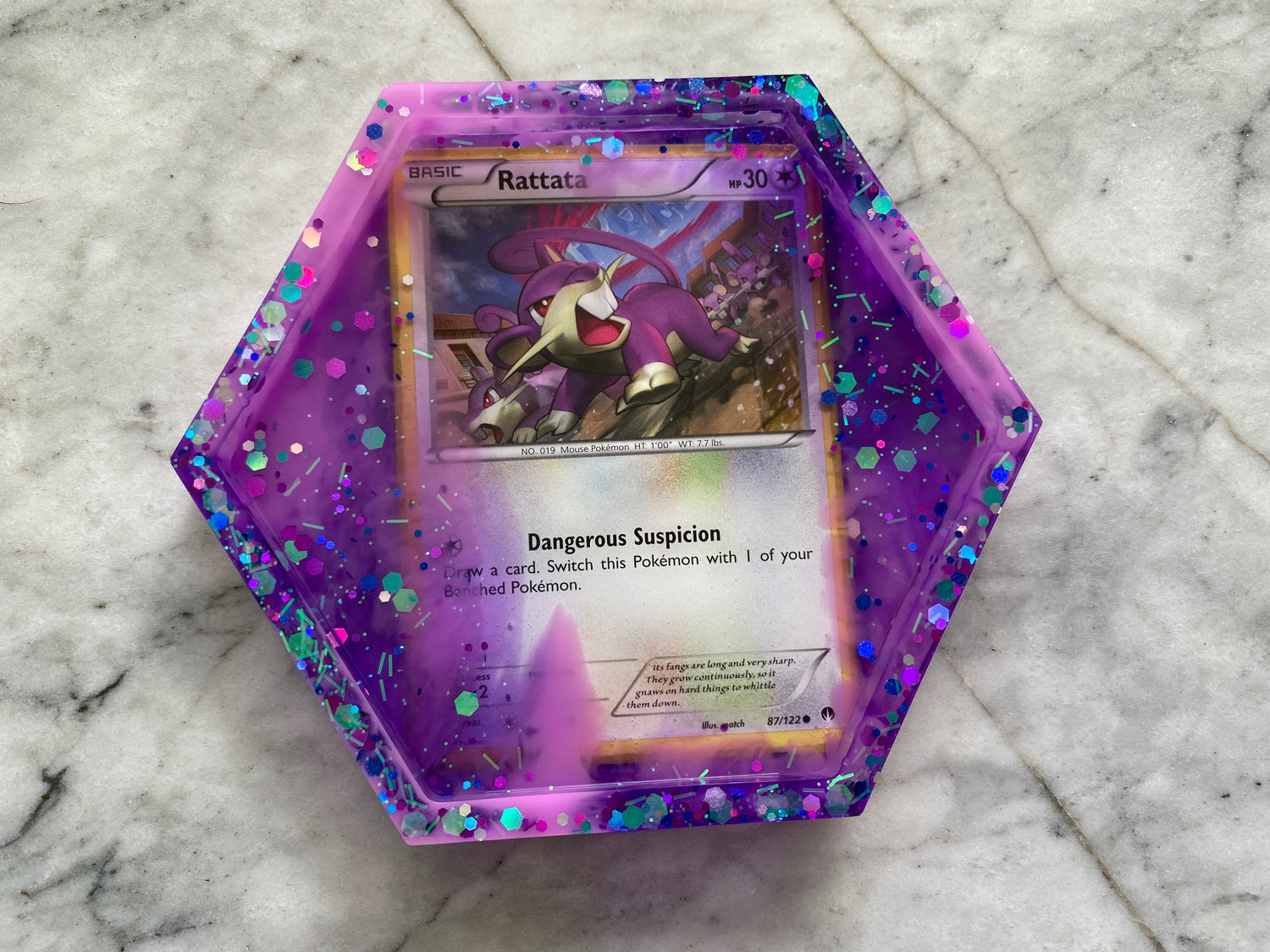 Pokemon Drinks Coaster | Rattata | Handmade Resin Pokémon Gift | Made with Genuine Cards | Unique Item | Nerdy | Pokemon Fan | Gamer