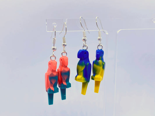 Parrot Earrings | Silver Plated | Quirky Gifts | UK Seller | Unusual | Made with genuine Bricks