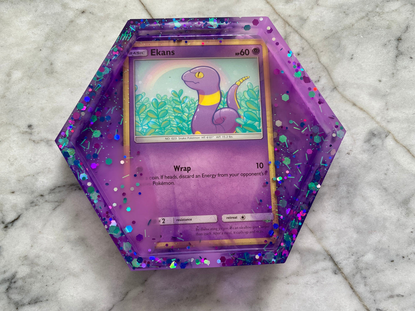 Pokemon Drinks Coaster | Ekans | Handmade Resin Pokémon Gift | Made with Genuine Cards | Unique Item | Nerdy | Pokemon Fan | Gamer