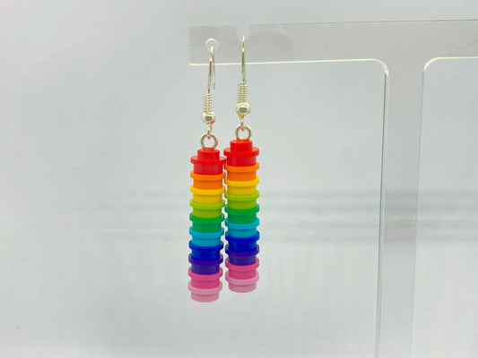 Long Rainbow Drop Earrings | Made with genuine bricks | Silver Plated | Quirky Gifts | UK Seller