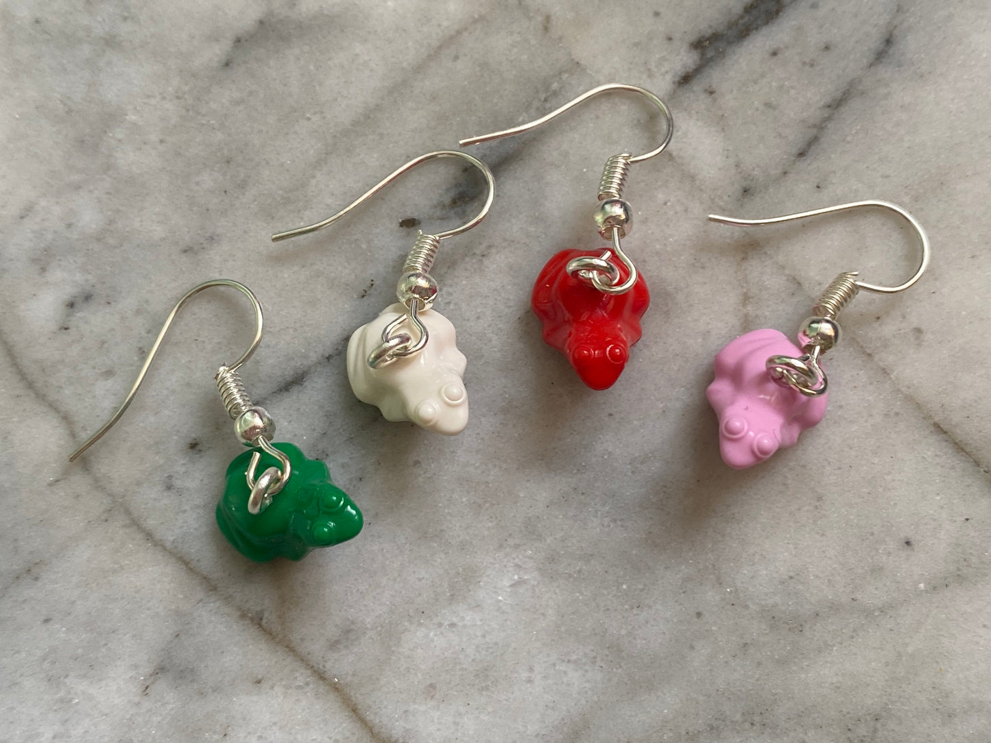 Brick Frog Drop Earrings | Pink and Green | Silver Plated | Quirky Gifts | UK | Unusual | Unique | Handmade | Made from Genuine Bricks