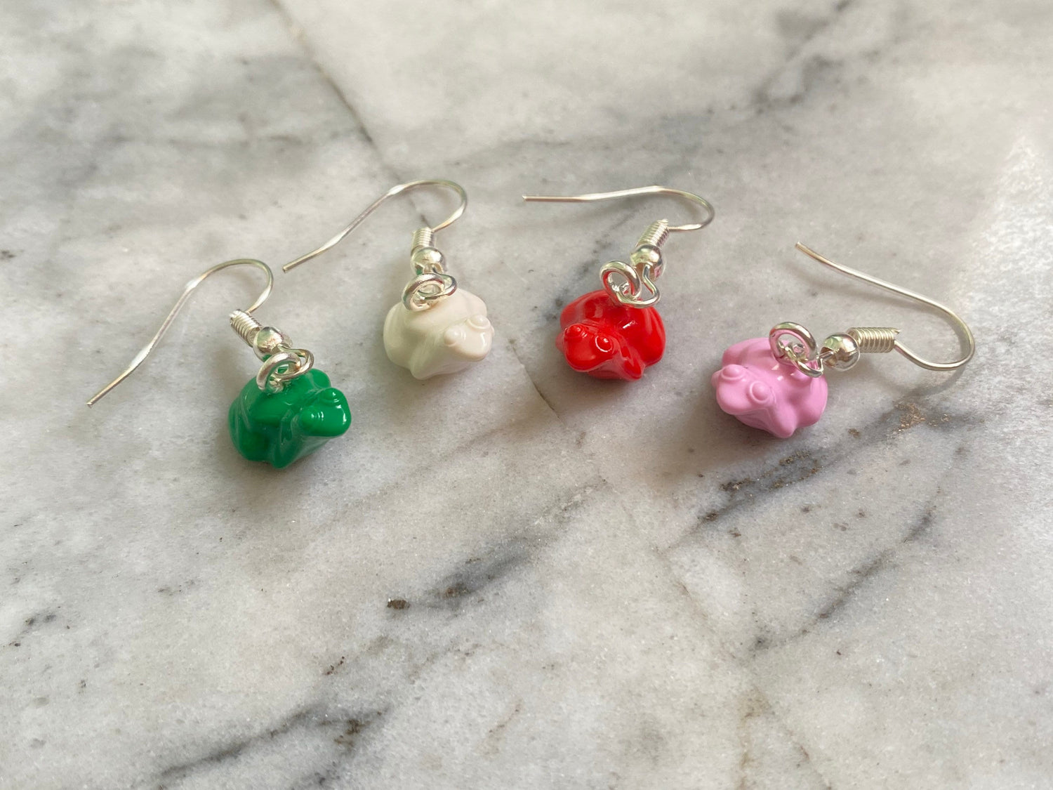 Brick Frog Drop Earrings | Pink and Green | Silver Plated | Quirky Gifts | UK | Unusual | Unique | Handmade | Made from Genuine Bricks