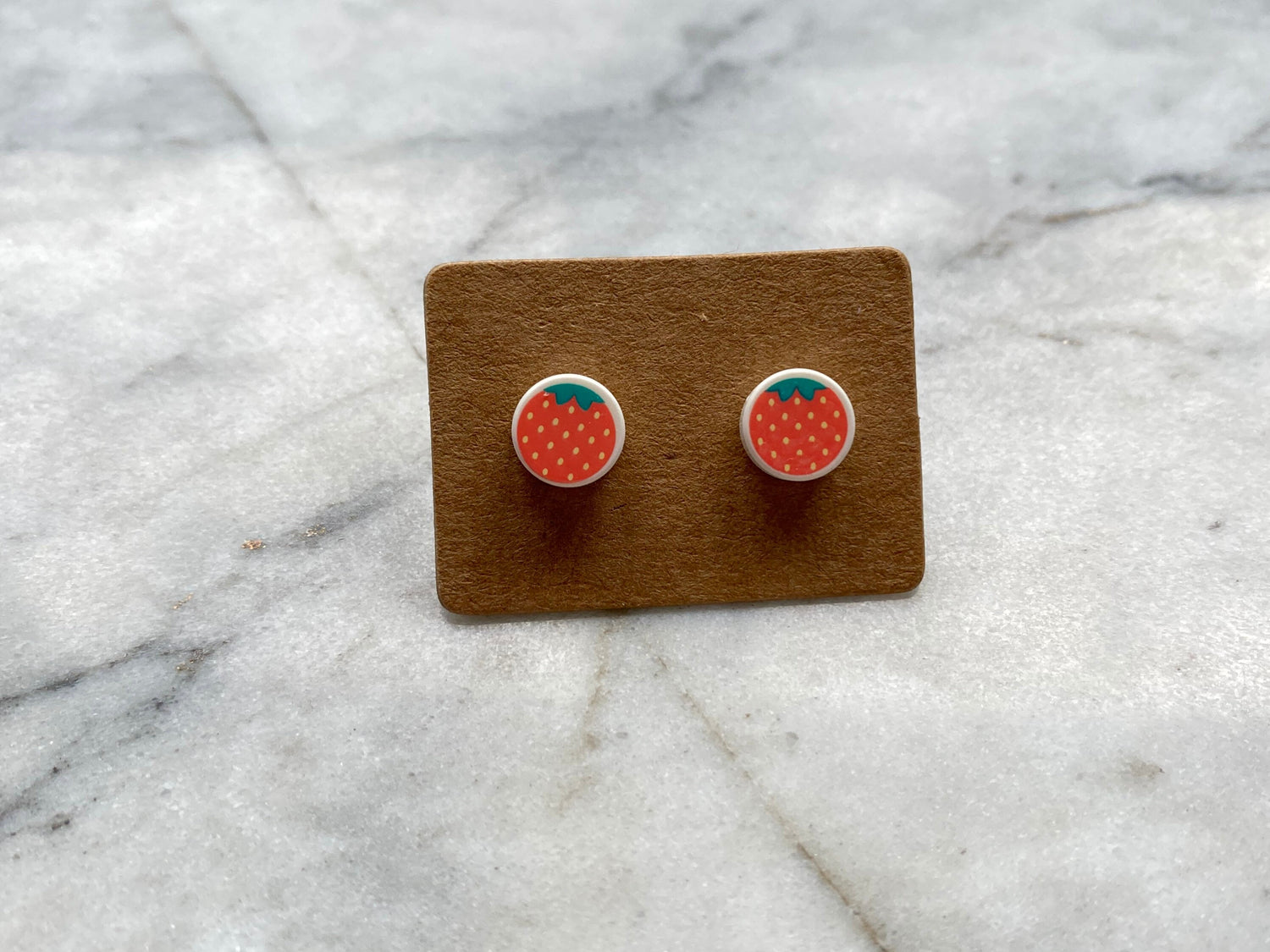 Fruit Brick Stud Earrings | Watermelon or Strawberry | Up-cycled | Made from Genuine Bricks | Surgical Steel | Quirky Gifts