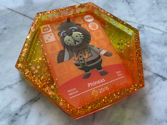 Phineas Drinks Coaster | Handmade Resin Animal Crossing Card Coaster | Made with Genuine Amiibo Cards | Unique Item | Gift Idea | Fan