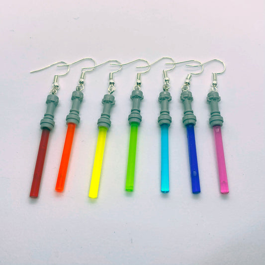 Lightsaber Earrings made with modified Star Wars bricks | Geeky Gifts | UK Seller