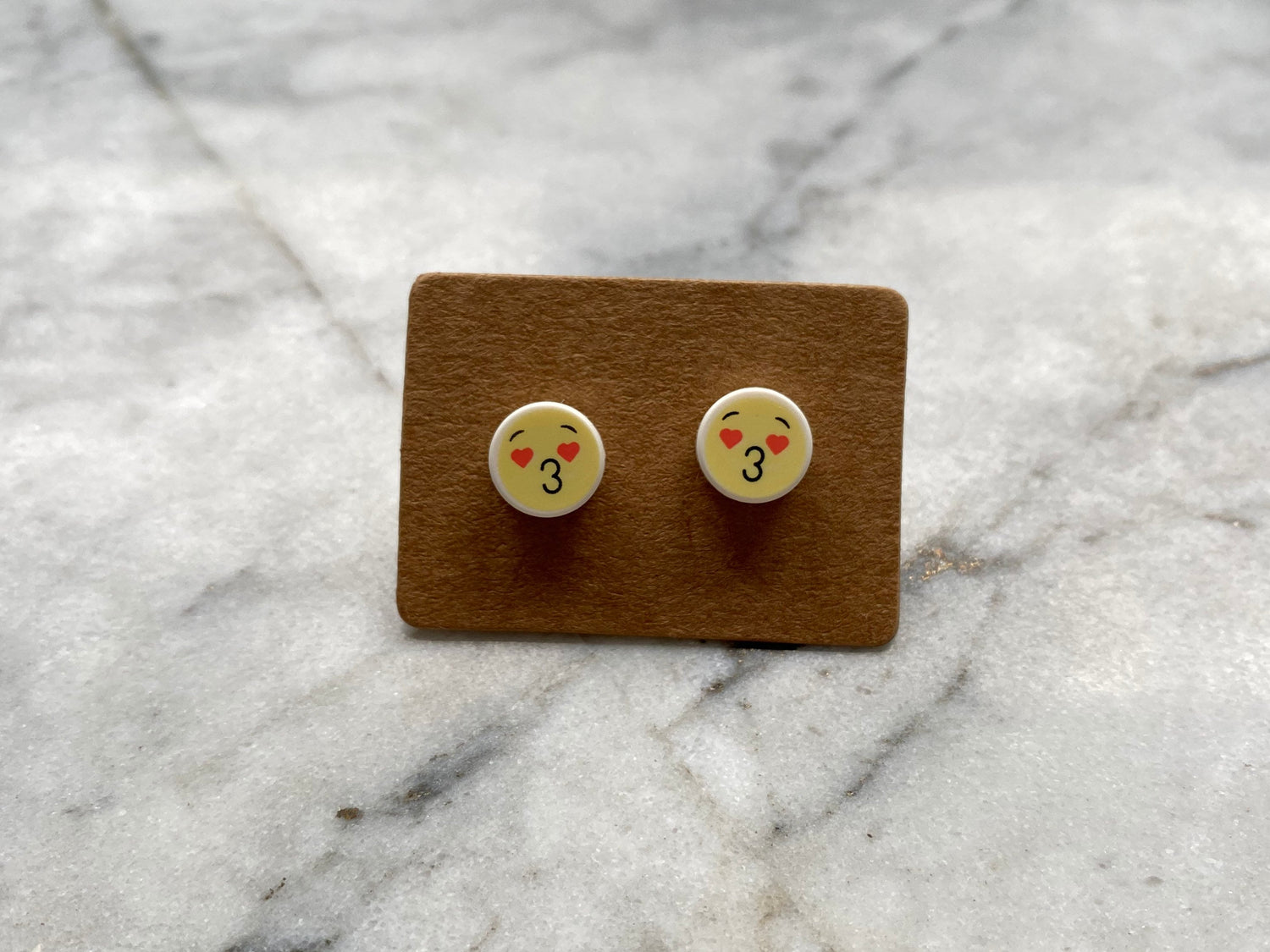 Emoji Brick Stud Earrings | Emote | Smiley | Wink Kiss Smile | Up-cycled | Made from Genuine Bricks | Surgical Steel | Quirky Gifts