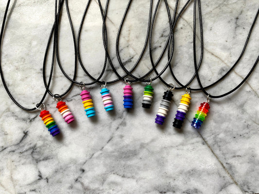 Pride Necklace Pendant | WIth Faux Leather Cord | Silver Plated Fastenings | LGBTQ+ | Rainbow | LGBT