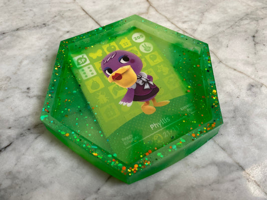 Phyllis Drinks Coaster | Handmade Resin Animal Crossing Card Coaster | Made with Genuine Amiibo Cards | Unique Item | Gift Idea | Fan
