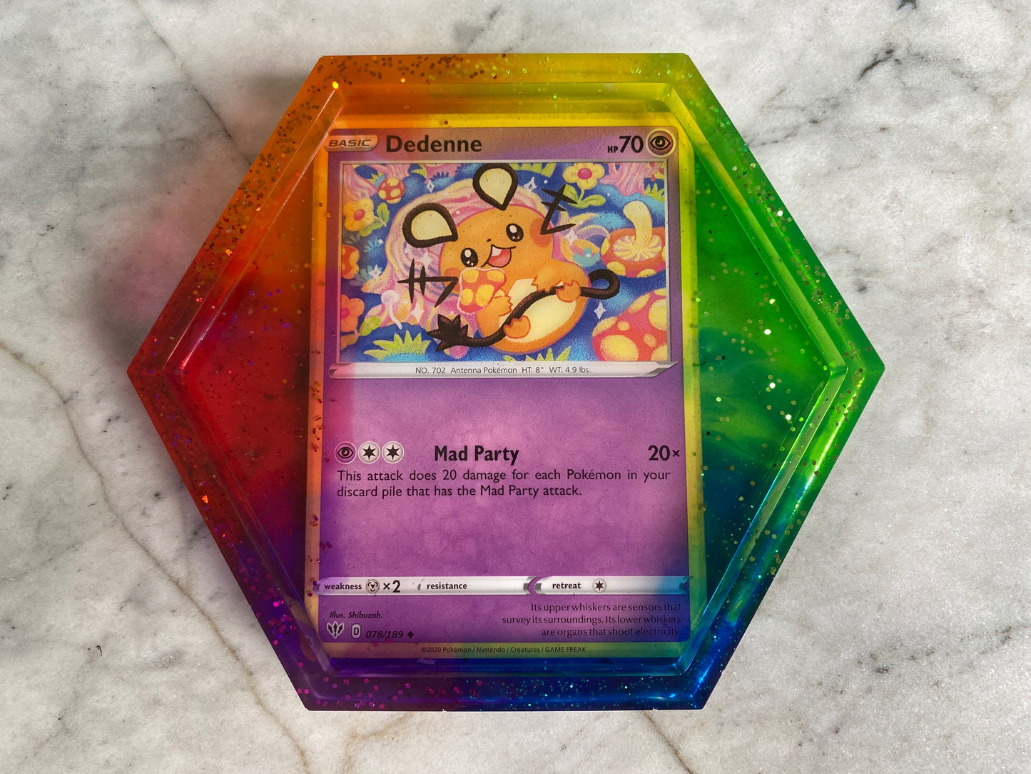 Dedenne Drinks Coaster | Handmade Resin Pokemon Card Coaster | Made with Genuine Cards | Unique Item | Gift Idea | Pokemon Fan | Rainbow