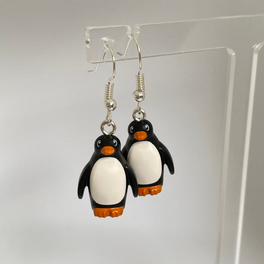 Penguin Drop Earrings | Winter | Christmas | Cute Animal | Handmade with Genuine Bricks | Silver Plated | Quirky Gifts | UK | Unusual