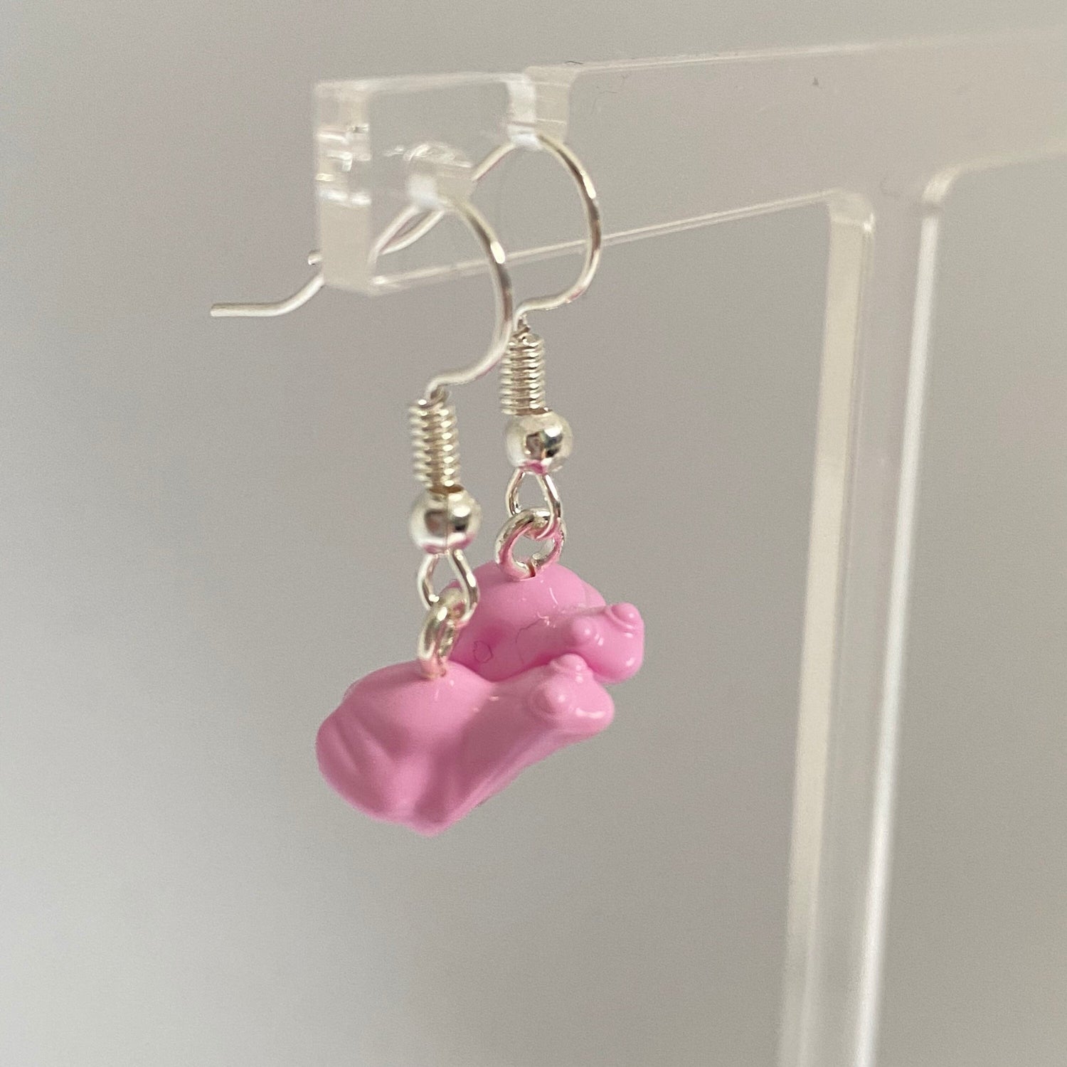 Brick Frog Drop Earrings | Pink and Green | Silver Plated | Quirky Gifts | UK | Unusual | Unique | Handmade | Made from Genuine Bricks