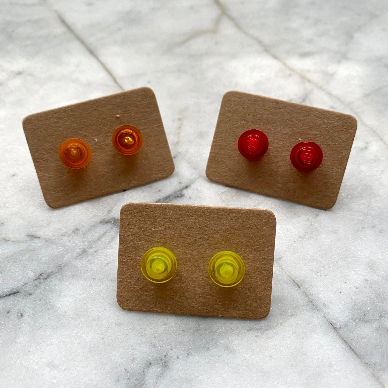 Transparent Brick Stud Earrings | Up-cycled | 11 Colours Available | Surgical Steel | Quirky Gifts | UK Seller