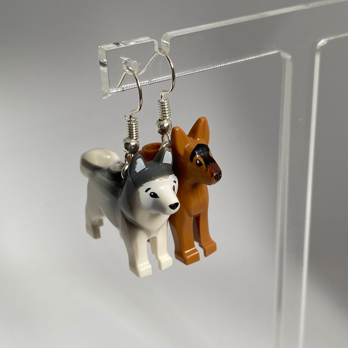 Dog Drop Earrings | Alsatian | German Shepherd | Husky | Dalmatian | Handmade with Genuine Bricks | Gift | Silver Plated | UK Seller