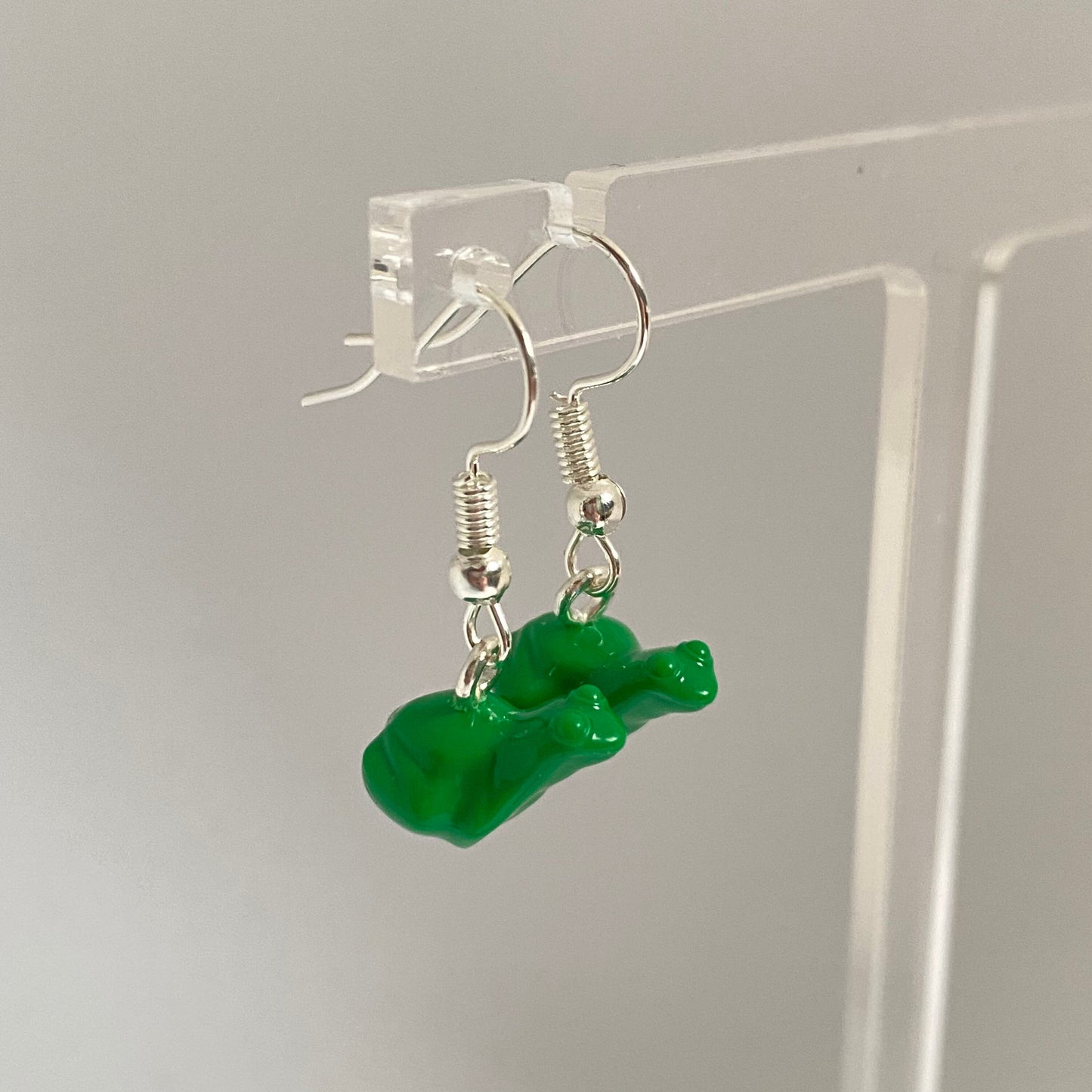 Brick Frog Drop Earrings | Pink and Green | Silver Plated | Quirky Gifts | UK | Unusual | Unique | Handmade | Made from Genuine Bricks