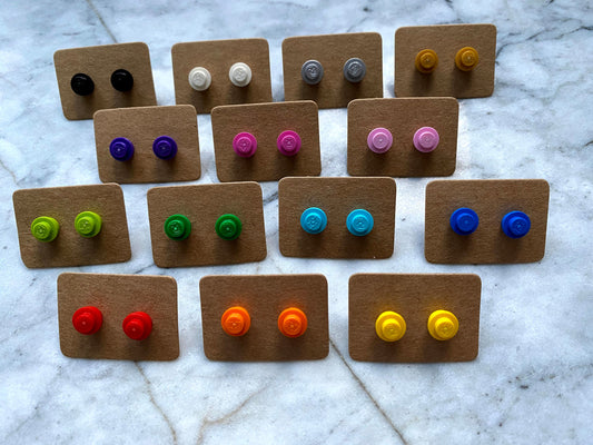 Brick Stud Earrings | Up-cycled | 14 Colours Available | Surgical Steel | Quirky Gifts | UK Seller