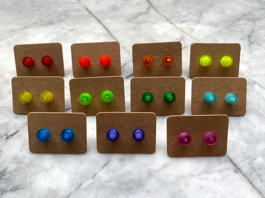 Transparent Brick Stud Earrings | Up-cycled | 11 Colours Available | Surgical Steel | Quirky Gifts | UK Seller
