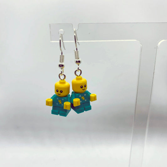 Baby Brick Figure Earrings | Silver Plated | Quirky Gifts | UK Seller