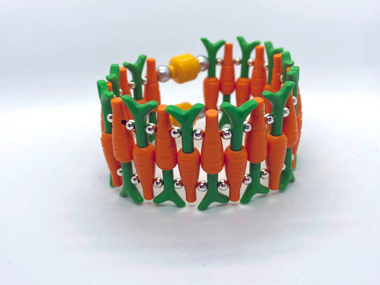 24 Carrot Stretch Bracelet | Made with 24 Brick Carrots | Suitable for Vegetarians | Unique One of a Kind Item | Quirky | Handmade Beads