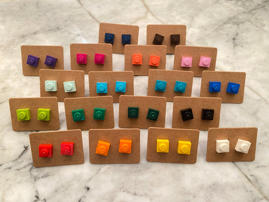 Square Brick Stud Earrings | 1 x 1 Tile | Handmade with Genuine Up-cycled Bricks | 18 Colours Available | Surgical Steel | Quirky Gifts | UK