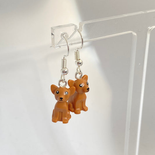 Dog Drop Earrings | Chihuahua | Handmade with Genuine Bricks | Silver Plated | Unusual | Cute | Nerdy | Quirky Gifts | UK Seller