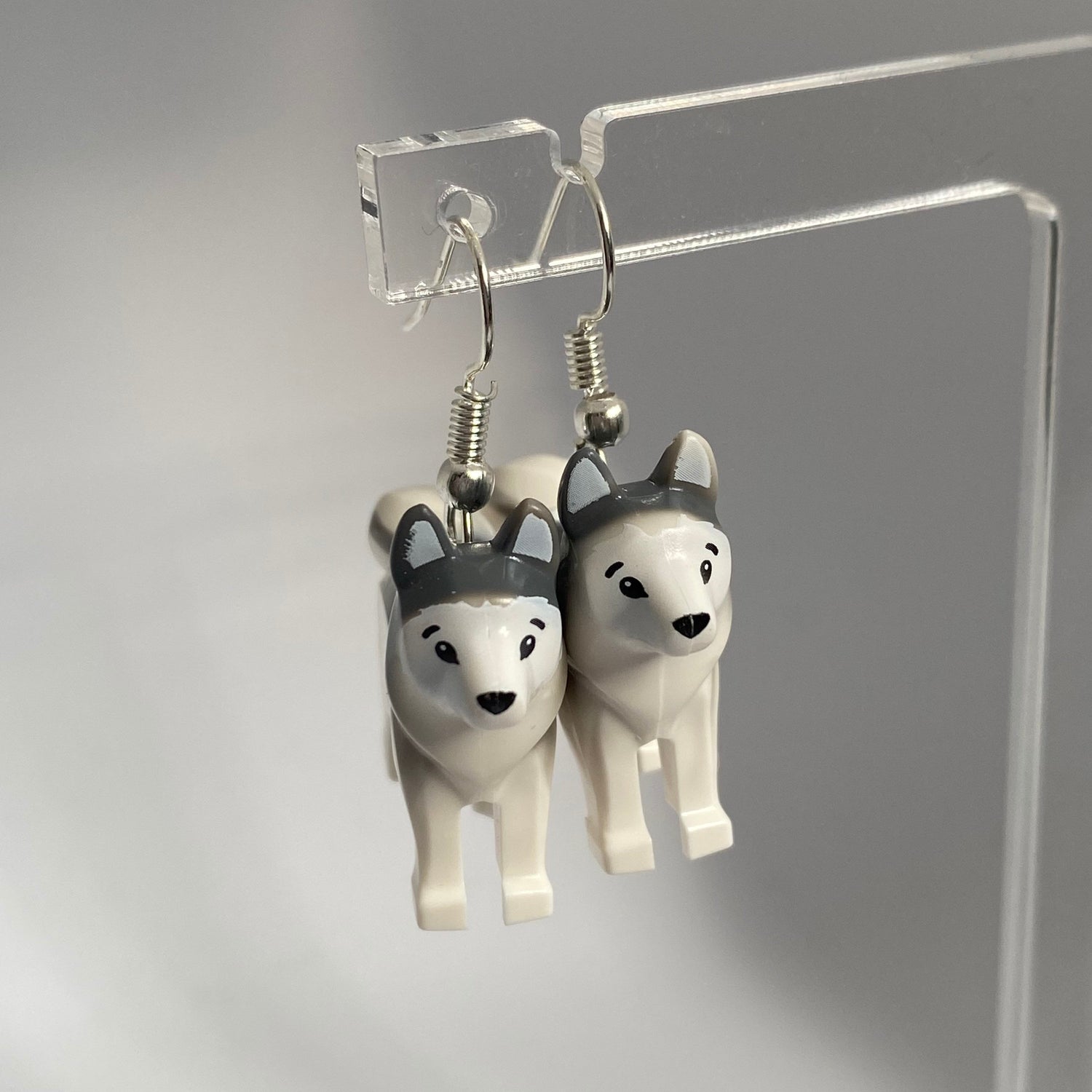 Dog Drop Earrings | Alsatian | German Shepherd | Husky | Dalmatian | Handmade with Genuine Bricks | Gift | Silver Plated | UK Seller