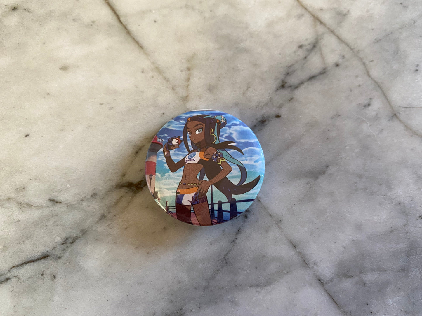 Nessa Button Badge | Handmade Pokemon Card Pin | Made with Genuine Cards | Unique Item | Gift Idea | Pokemon Fan | Gamer