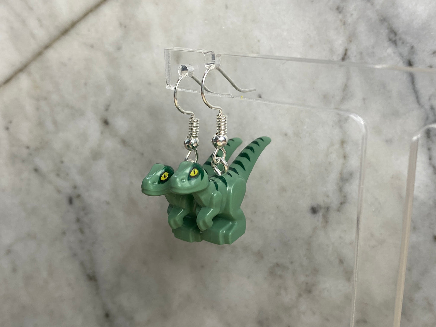 Handmade Brick Dinosaur Drop Earrings